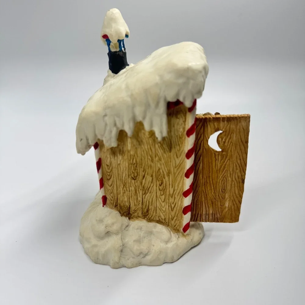 Vintage 1989 Enesco Christmas Elf in Outhouse Figurine Humorous Holiday Decor